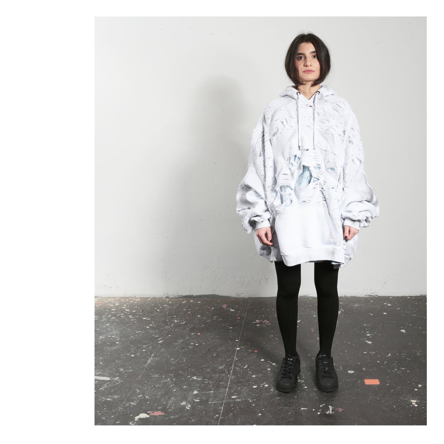 Wide Hoodie Set Distressed 16-2002 woman white