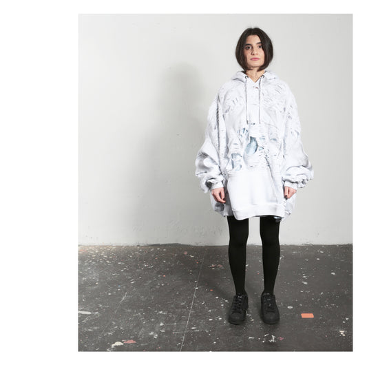 Wide Hoodie Set Distressed 16-2002 woman white