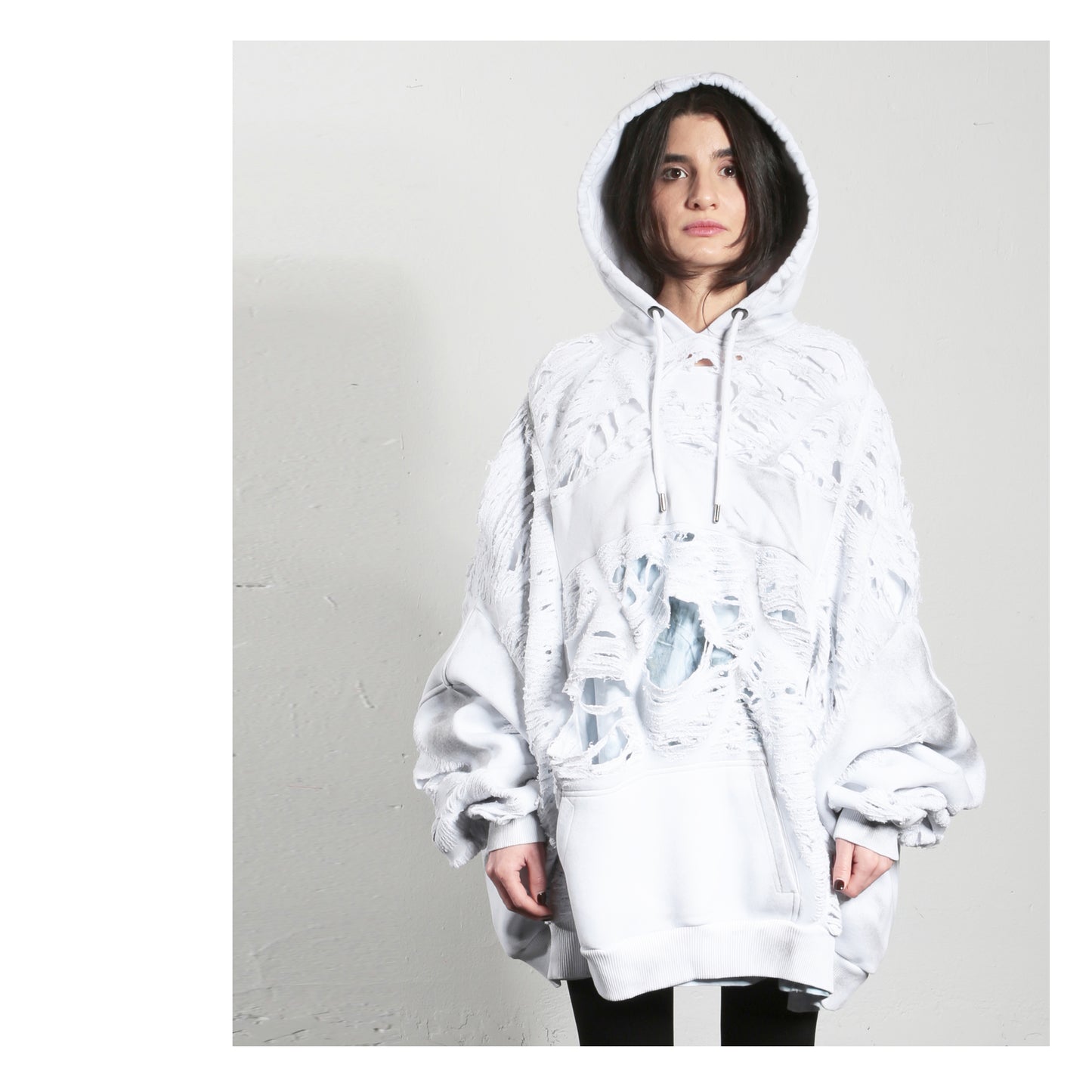 Wide Hoodie Set Distressed 16-2002 woman white