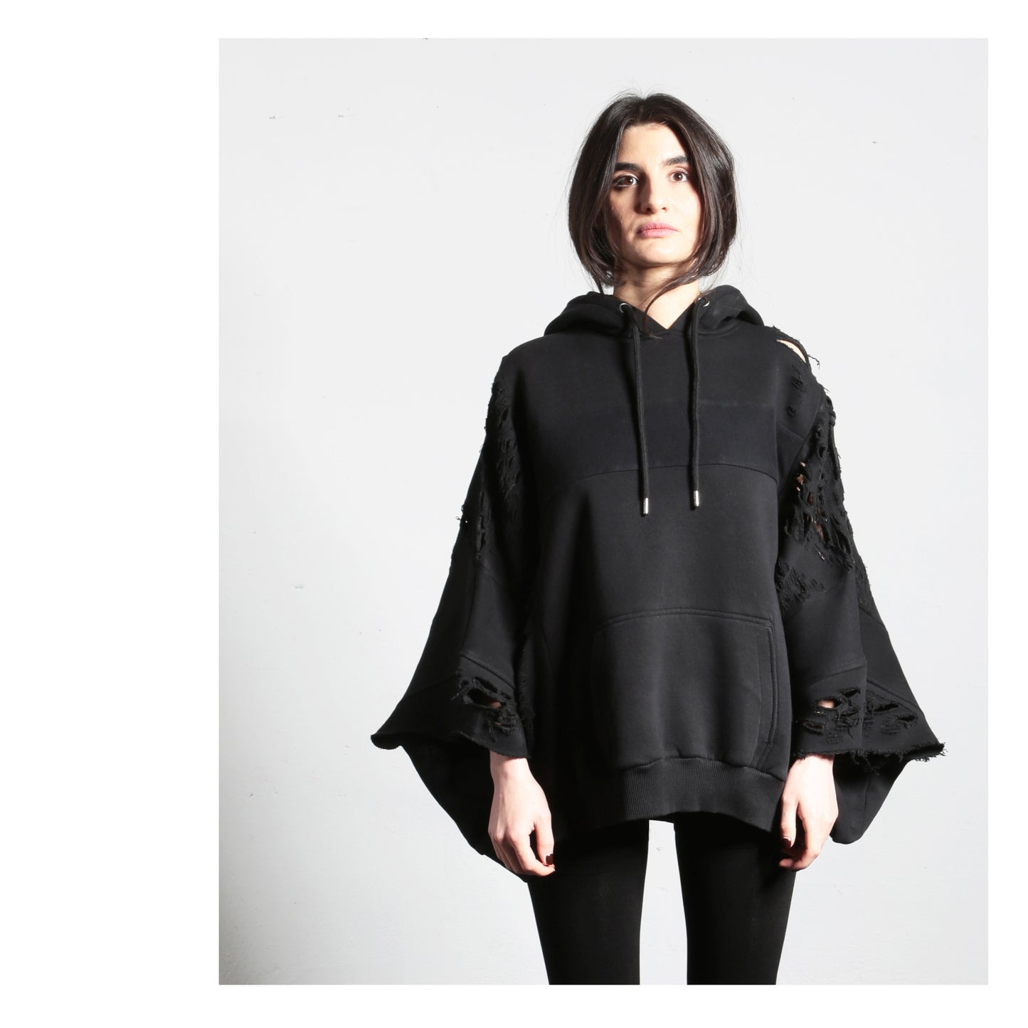 Hoodie Distressed 16-2001 woman black