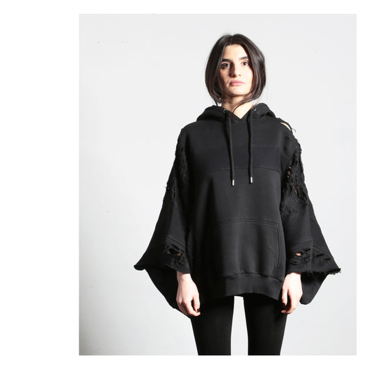 Hoodie Distressed 16-2001 woman black