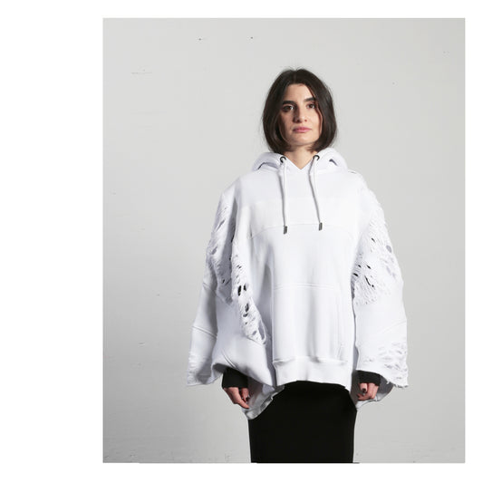 Hoodie Distressed 16-2001 woman white
