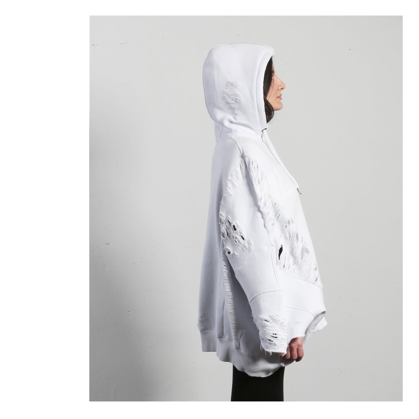 Hoodie Distressed 16-2001 woman white