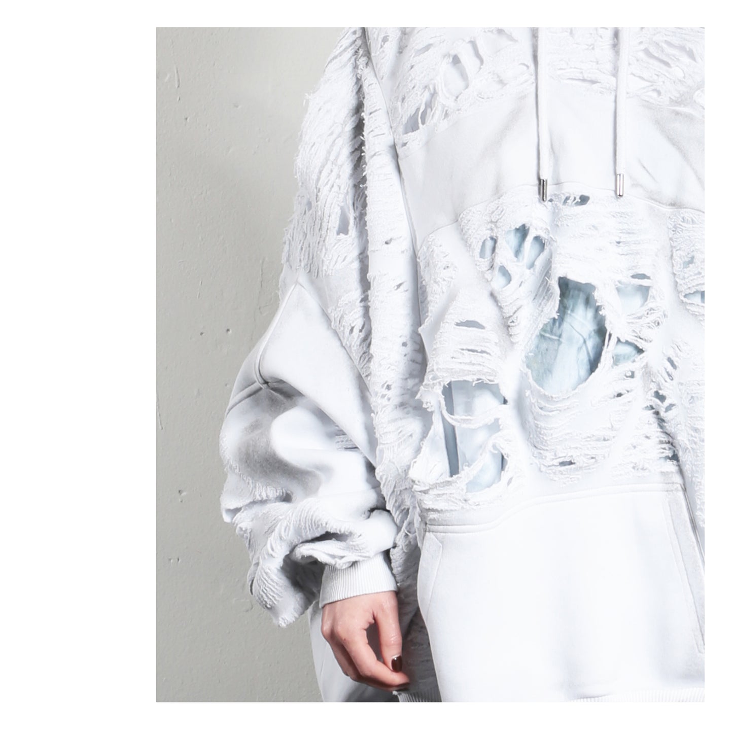 Wide Hoodie Set Distressed 16-2002 woman white