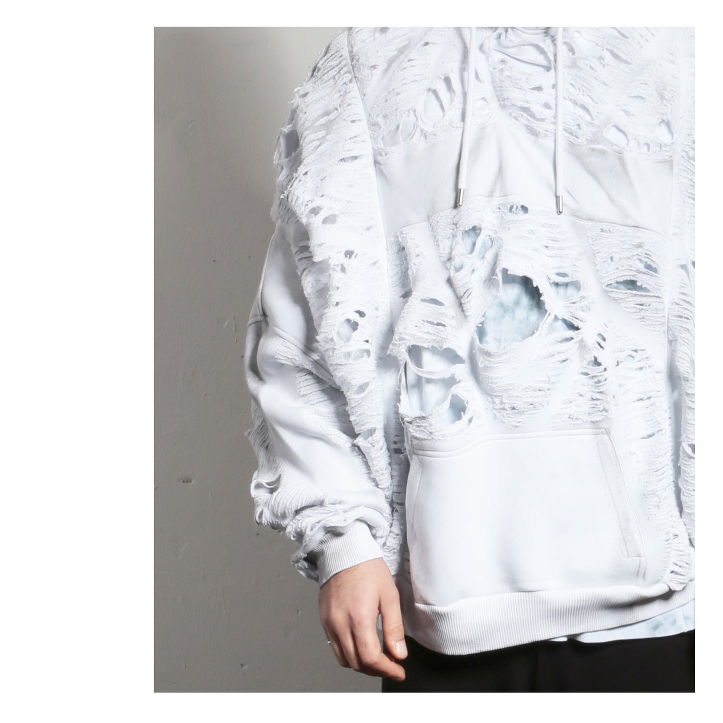 Wide Hoodie Set Distressed 16-2002 man white